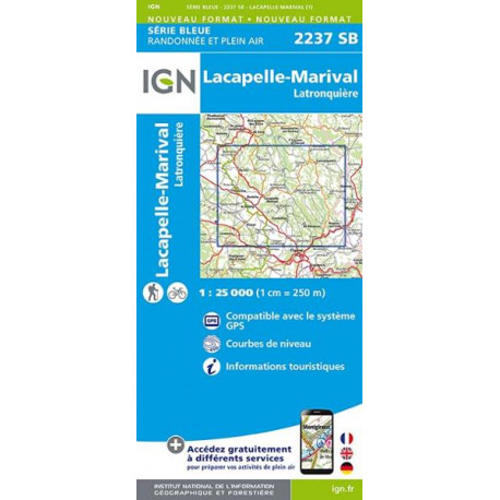 Carte de randonnée TOP25 IGN  2237SB - Lacapelle-Marival / Latronquière