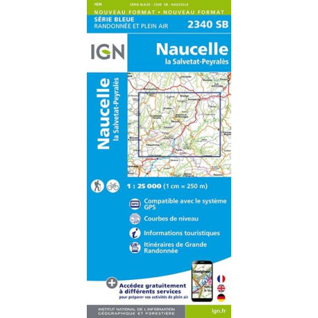 Carte de randonnée TOP 25 2340SB - Naucelle / La Salvetat / Peyrales