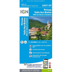 Carte de randonnée TOP 25-2937OT - Privas / Vals-les-Bains