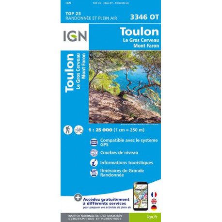 Carte de randonnée TOP 25-3346OT - Toulon / Le Gros-Cerveau / Mont-Faron