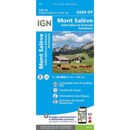 Carte de randonnée TOP 25-3430OT - Mont-Saleve/Saint-Julien-En-Genevois/Annemasse