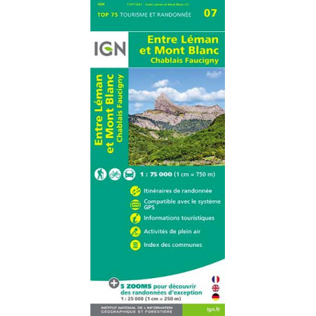 Carte IGN TOP 75 Entre Léman et Mont-Blanc