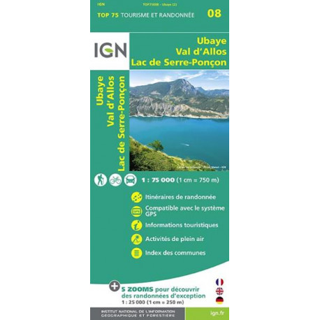 Carte IGN TOP 75 Ubaye / Val d'Allos / Lac de Serre-Ponçon