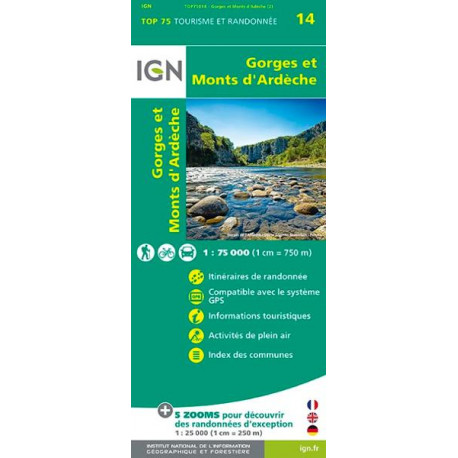 Carte IGN TOP 75 Gorges et Monts d'Ardèche