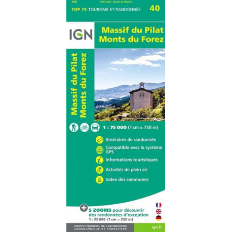 Carte IGN TOP 75 Massif du Pilat / Monts du Forez