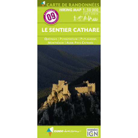 CARTE DE RANDONNEE PYRENEES N°09 Le Sentier Cathare 1/55 000