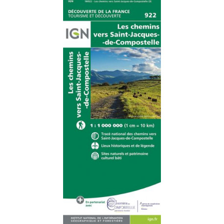 Carte IGN - 922 - Les Chemins vers Saint-Jacques-de-Compostelle 1 : 1 000 000