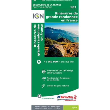 Carte IGN - Itinéraires de grande randonnée en FranceI