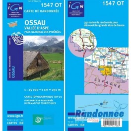 Carte de randonnée TOP25 IGN 1547OT OSSAU Vallée d'Aspe PN des Pyrénées