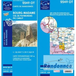 Carte de randonnée TOP25 IGN 2249OT BOURG-MADAME Col de Puymorens.Pic Carlit