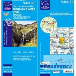 Carte de randonnée TOP25 IGN 2344ET MONTAGNE NOIRE EST Mazamet PNR du Haut-Languedoc