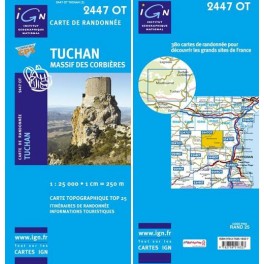 Carte de randonnée TOP25 IGN 2447OT TUCHAN Massif des Corbières