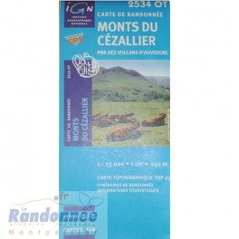 Carte de randonnée TOP25 IGN 2534OT MONT DU CEZALIERS PNR des Volcans d'Auvergne