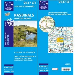 Carte de randonnée TOP25 IGN 2537OT NASBINALS Monts d'Aubrac