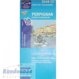 Carte de randonnée TOP25 IGN 2548OT PERPIGNAN Plages du Roussillon