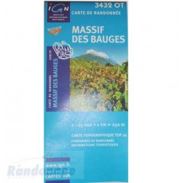 Carte de randonnée TOP25 IGN 3432OT MASSIF DES BAUGES