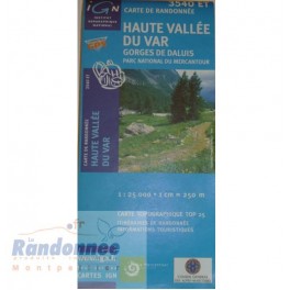 Carte de randonnée TOP25 IGN 3540ET HAUTE VALLEE DU VAR Gorges de Daluis