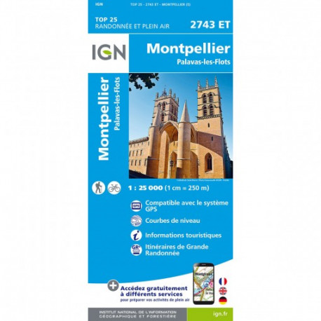 Carte de randonnée TOP25 IGN 2743ET MONTPELLIER